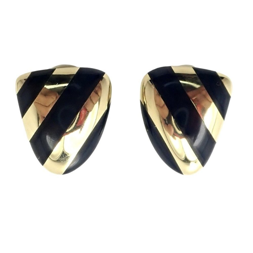 Tiffany & Co Angela Cummings 18k Yellow Gold Inlaid Black Jade Earrings - Picture 9 of 9